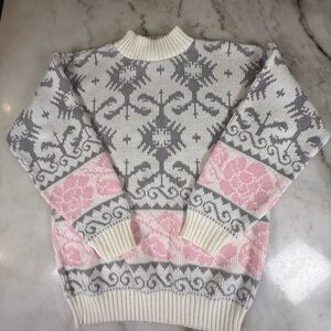 Vtg 80s Jonathan Cass Cottagecore Rose Intarsia Knit Sweater Fair Isle Small